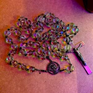 Antique sterling silver and crystal beads rosary